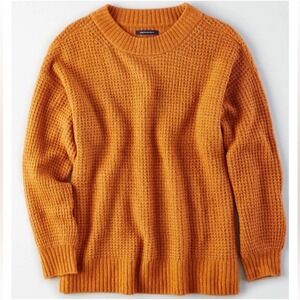 American Eagle Oversized Waffle Knit Sweater Womens XL Burnt Orange Crew Neck